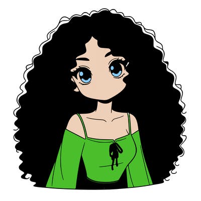 a black anime girl with long afro hair