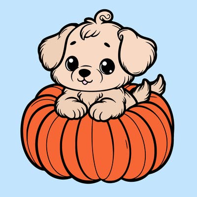 cute little puppy in a pumpkin