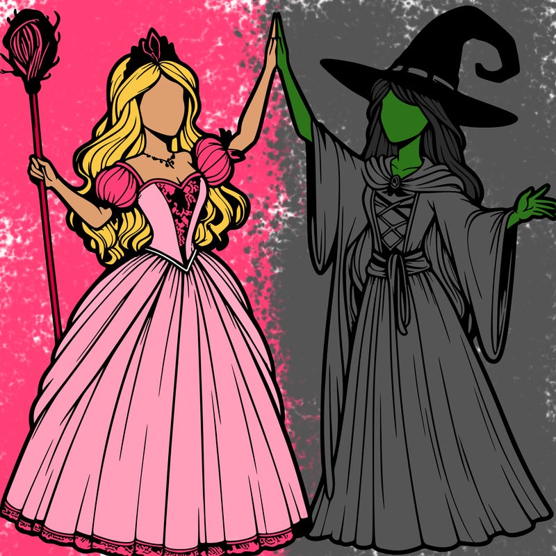 detailed realistic split of a princess and a witch