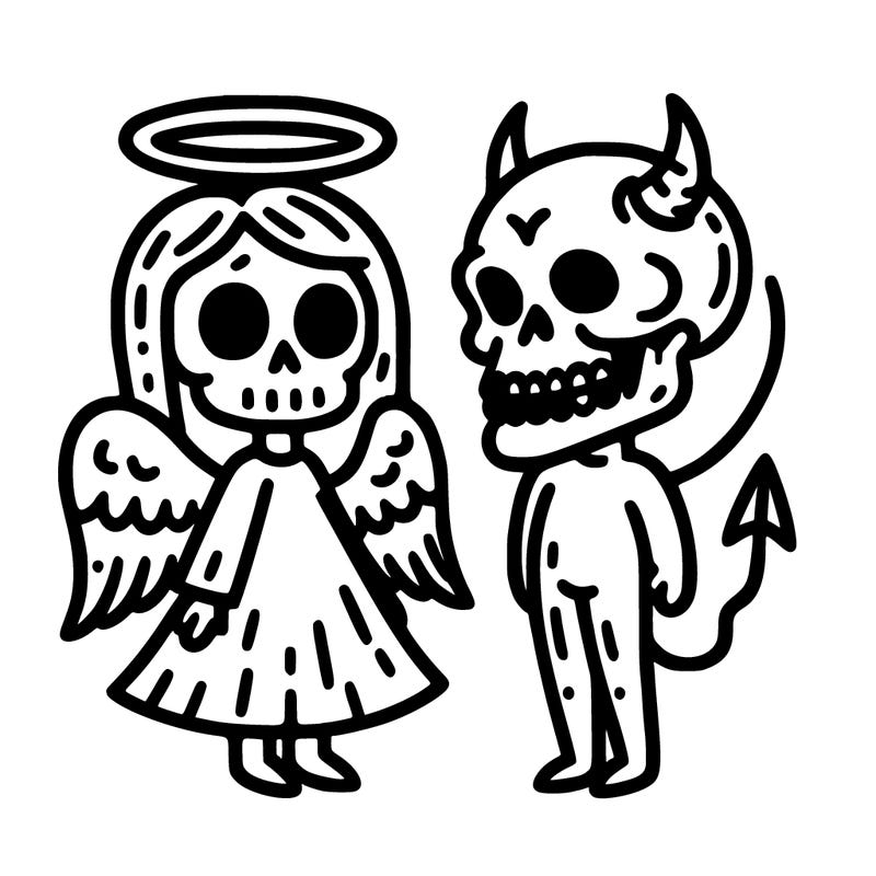 angel and devil skull