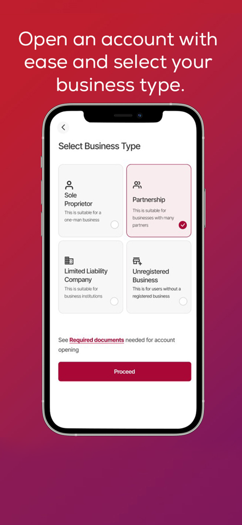 ALAT FOR BUSINESS - ALAT for Business mobile app screen showing options to select a business type during account opening.