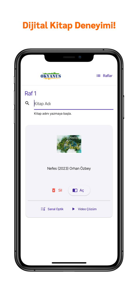 Okyanus Mobil Kütüphane - Interfaz de estantería digital dentro de la aplicación Okyanus Mobil Kutuphane