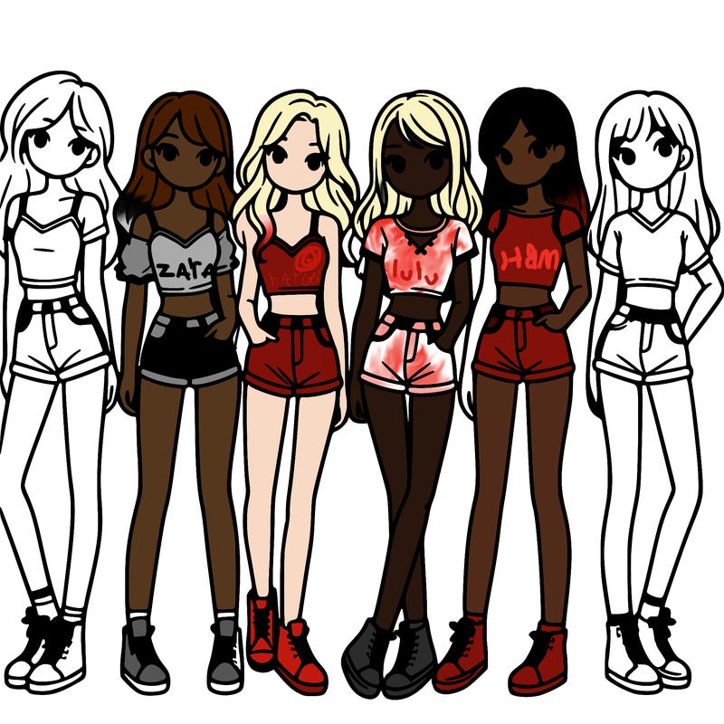 a group of girls wearing crop tops and shorts