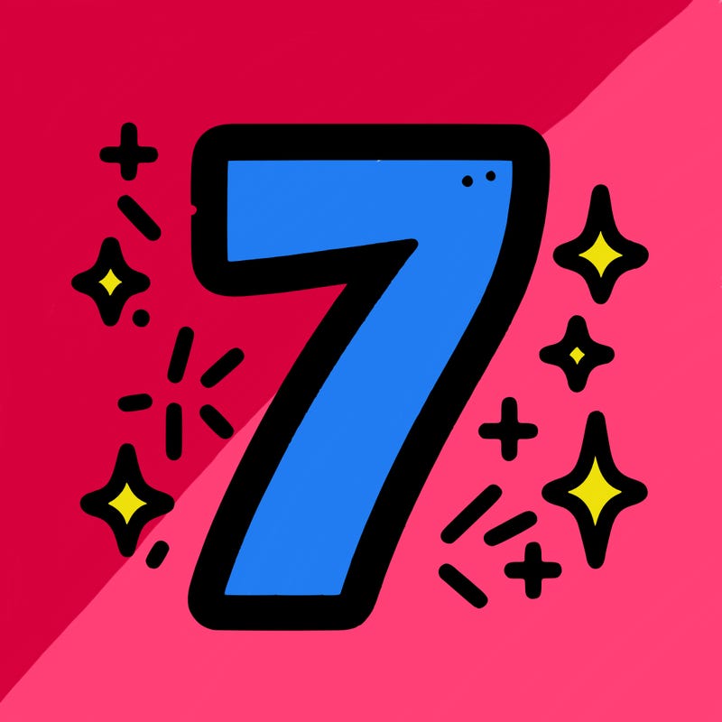 number 7 with sparkles around