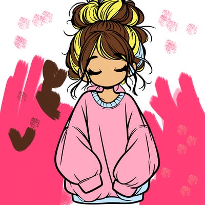 girl with baggy sweatshirt and messy bun
