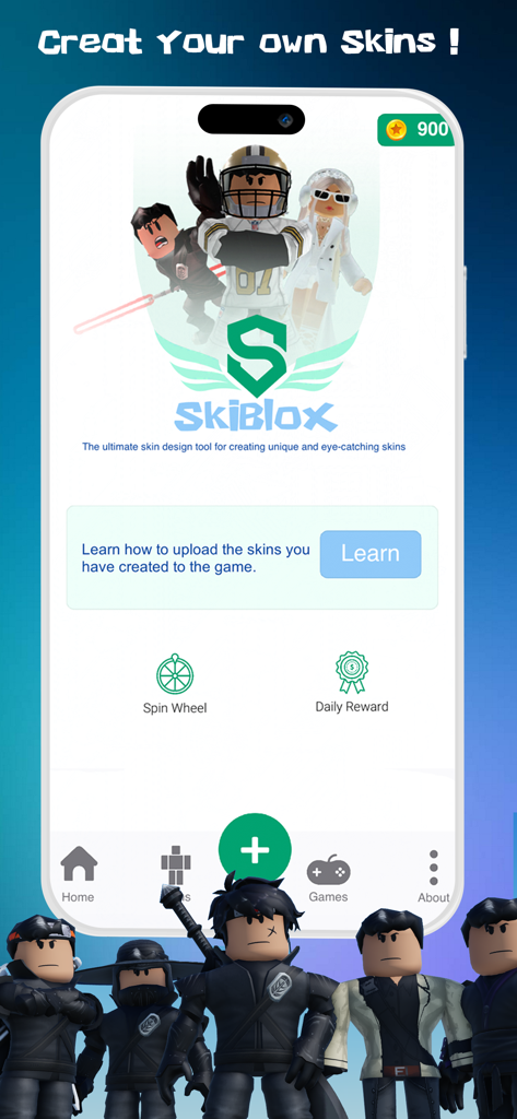 Skins For Roblox - SkiBlox - SkiBlox mobile app home screen showing Roblox skin customization options and rewards