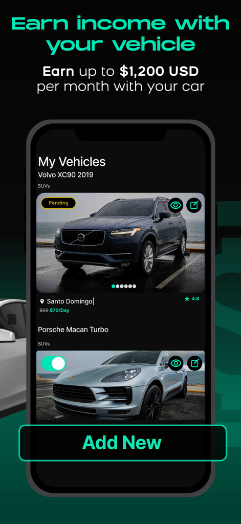 Comfy-App-Dashboard für Fahrzeughalter zur Verwaltung von Autovermietungen und zum Erzielen von Einkommen