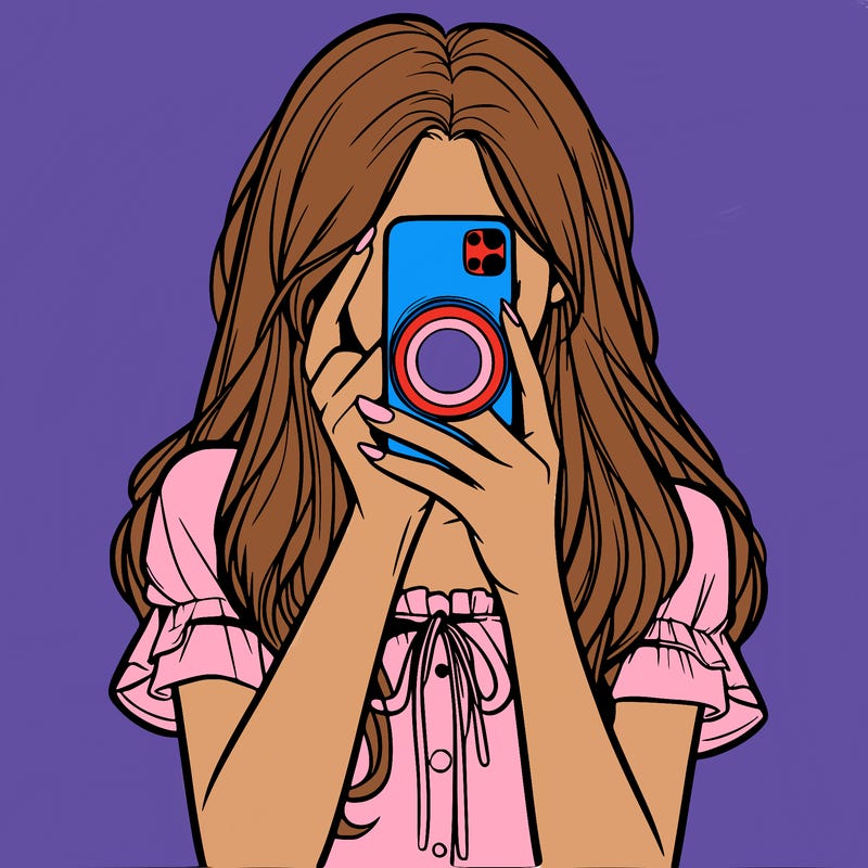 a realistic girl holding her phone taking pictures