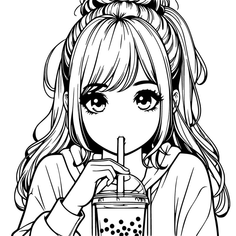 realistic girl drinking realistic boba