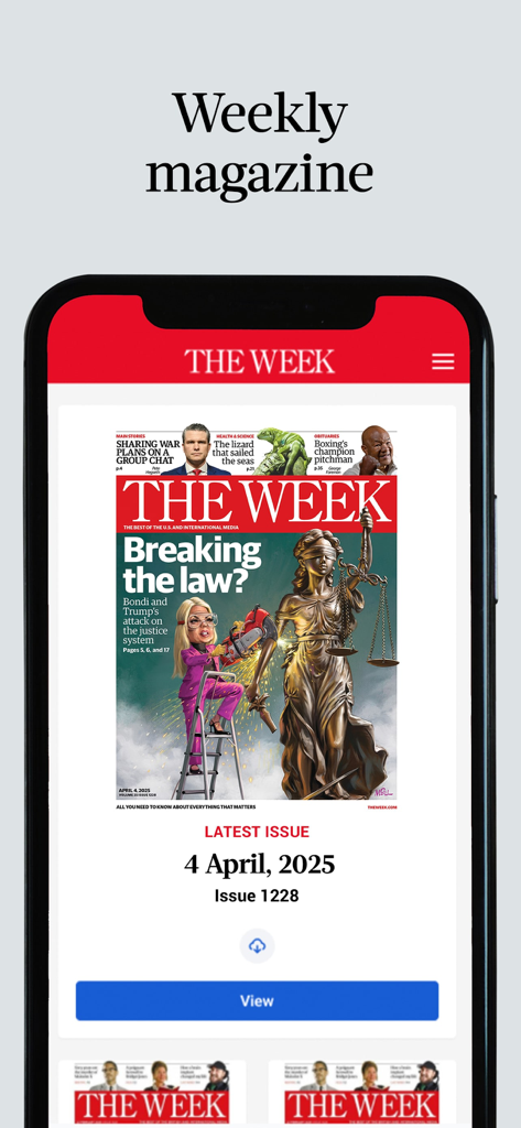 The Week - US Edition - Screenshot of The Week US Edition mobile app showing the latest weekly magazine issue cover