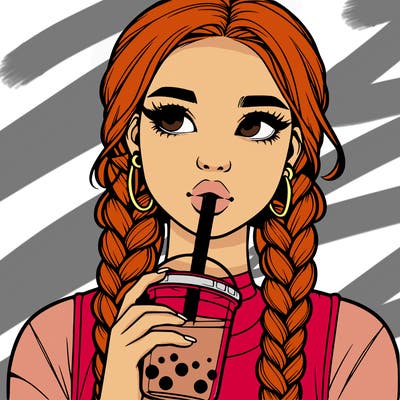 realistic girl with braided hair drinking boba