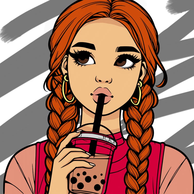 realistic girl with braided hair drinking boba