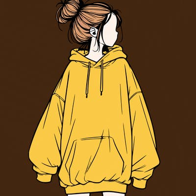 realistic girl with a oversized sweatshirt on and a bun
