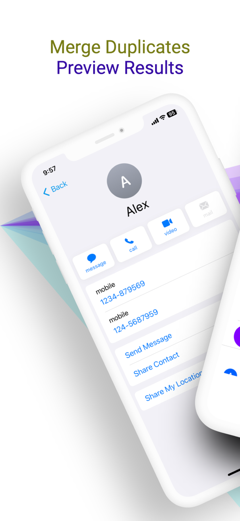 Vorschaubildschirm zum Zusammenführen von doppelten Kontakten in der Remove Duplicate Contacts Pro App