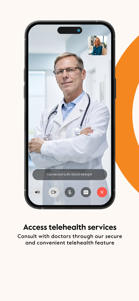 SmartCare by Cigna app interface showing a secure video consultation with a doctor