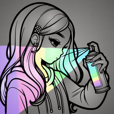 a realistic girl spray painting