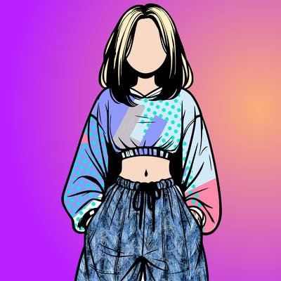 realistic girl faceless with baggy pants and a crop top