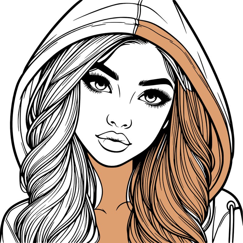 realistic beautiful girl with a hood on