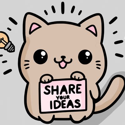 a cute cat saying share your ideas