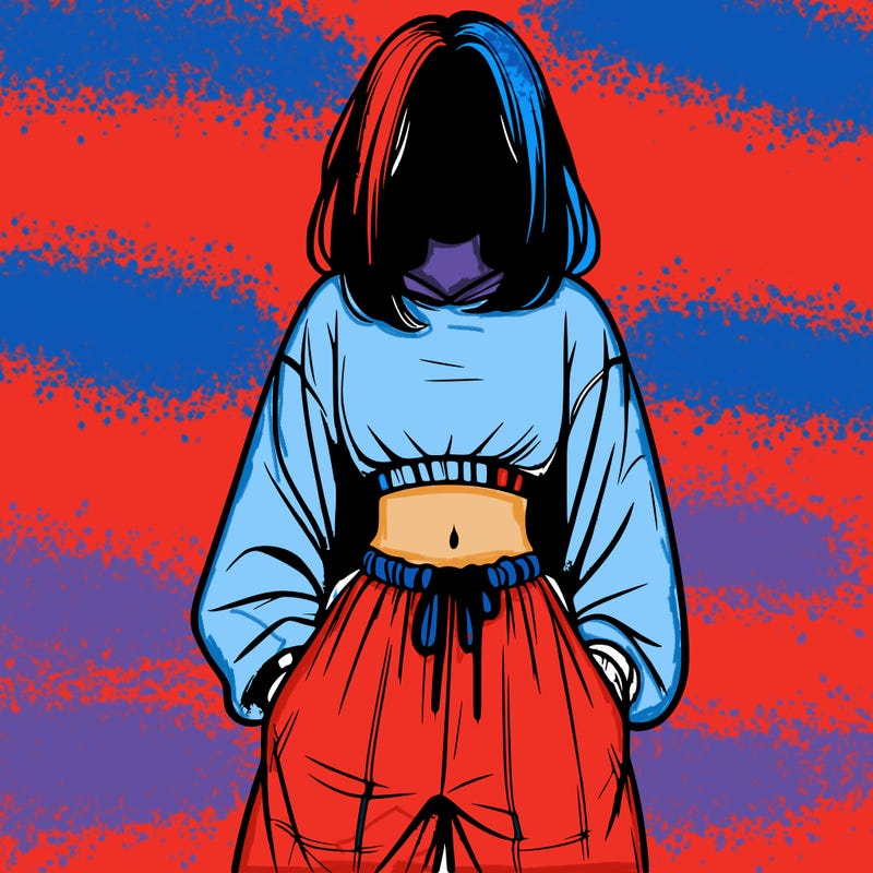 realistic girl faceless with baggy pants and a crop top