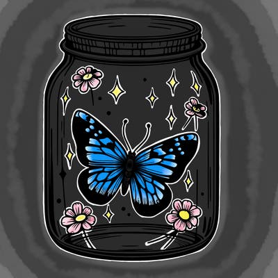 butterfly trapped in a glass jar, realistic