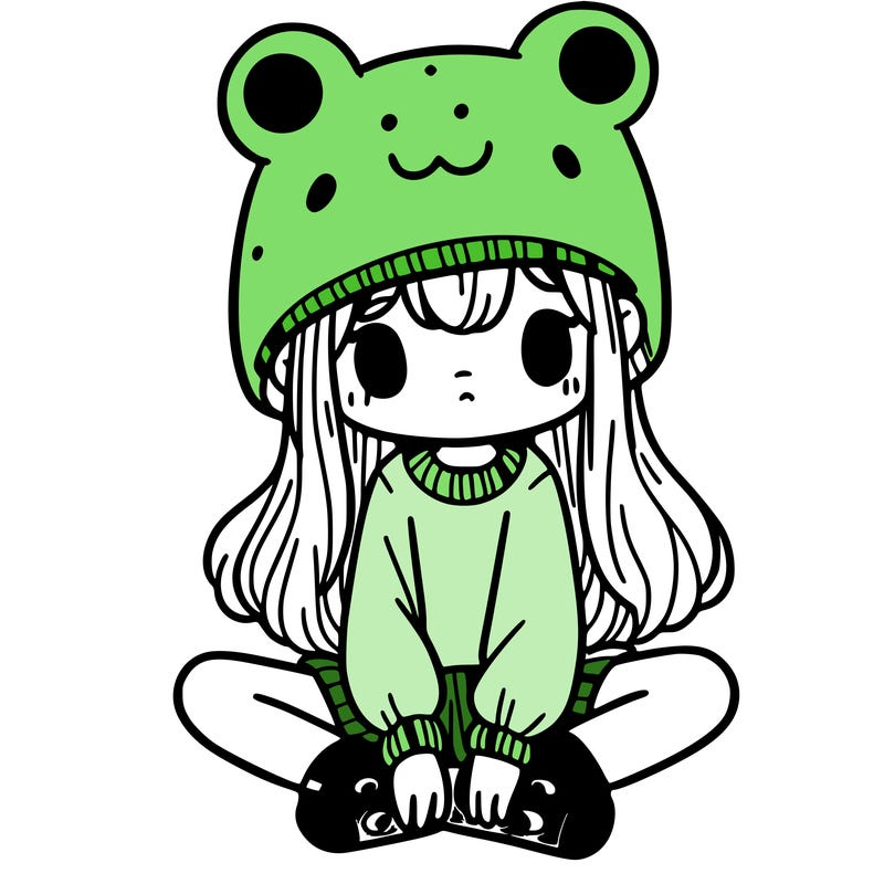 a girl wearing a frog hat and some frog socks
