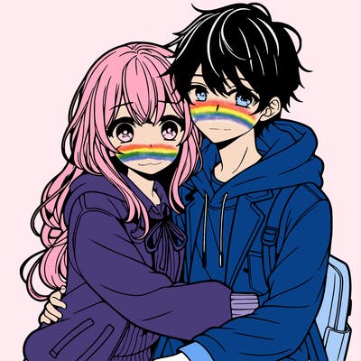 anime girl and boy hugging