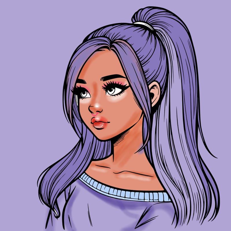 realistic girl with a high ponytail