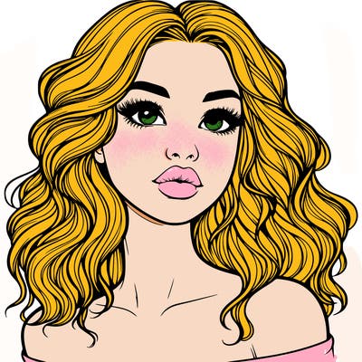 realistic girl with wavy hair and lips