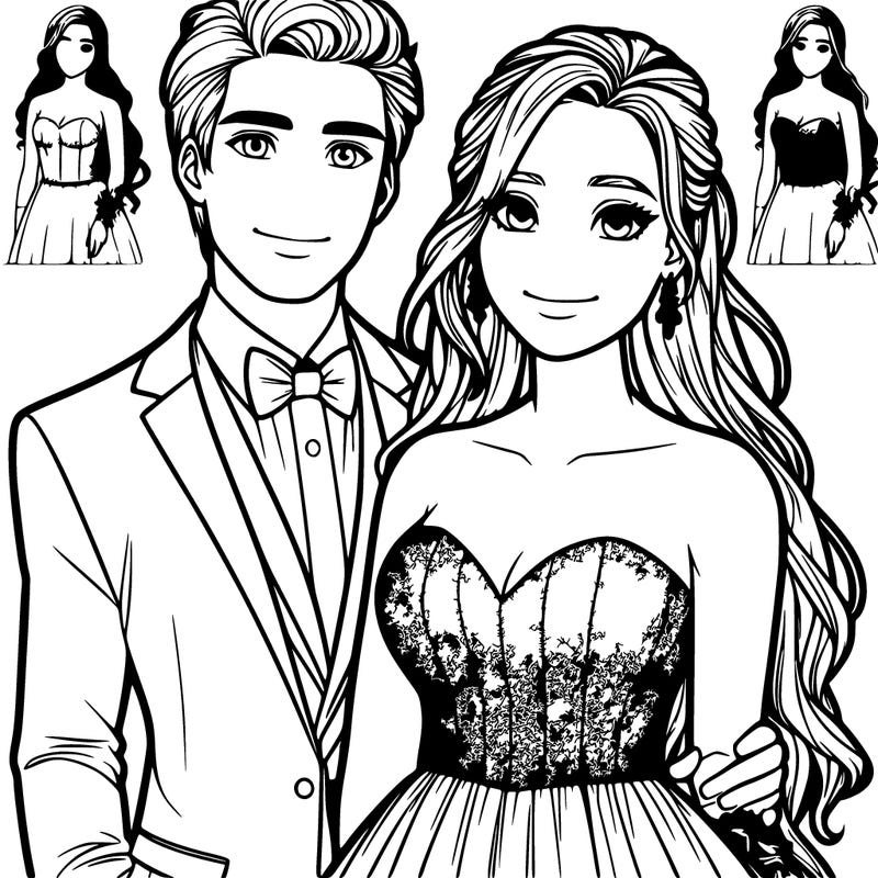 realistic girl in prom dress with prom date
