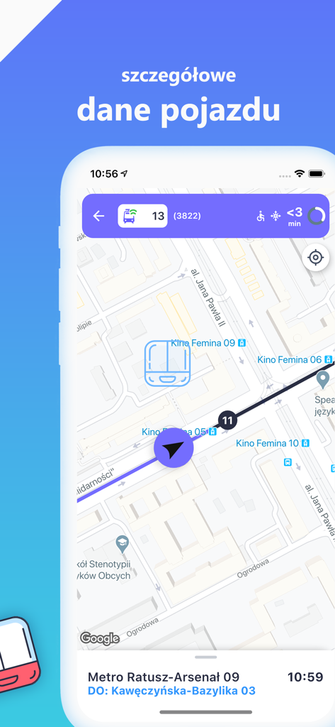 Time4BUS - Time4BUS app interface showing real-time bus location on a map with estimated arrival time and detailed vehicle data.