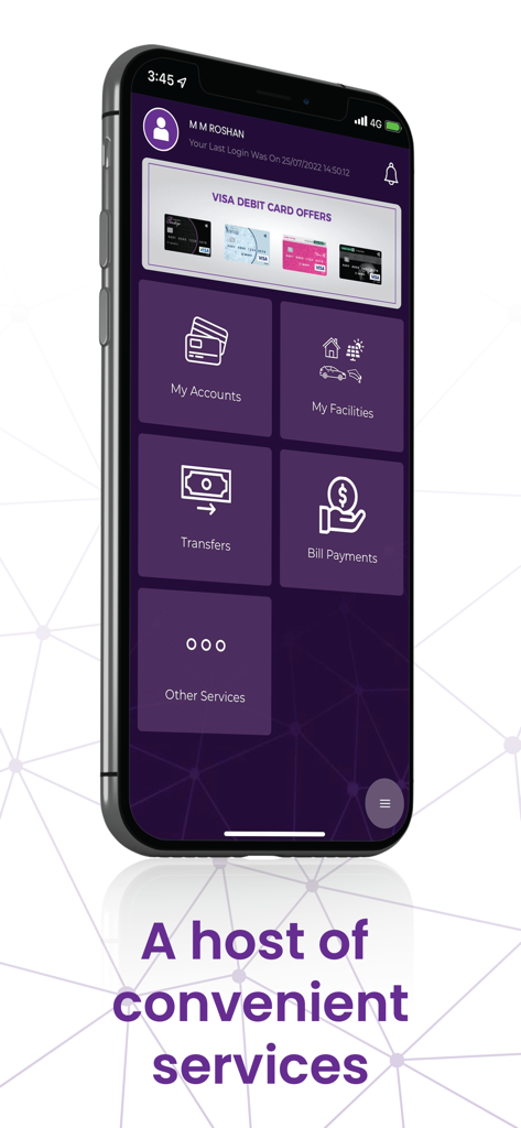 Amãna Bank - Amãna Bank mobile app dashboard showing banking services like accounts, transfers, and bill payments