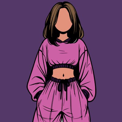realistic girl faceless with baggy pants and a crop top