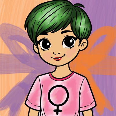 girl with pixie cut and feminist shirt