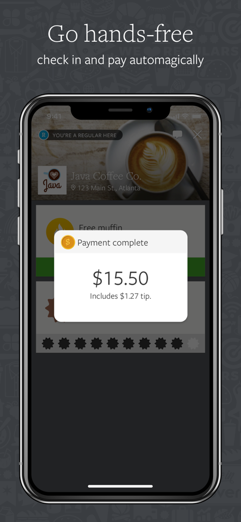 Clover - Clover app mobile payment confirmation screen for a local coffee shop purchase.