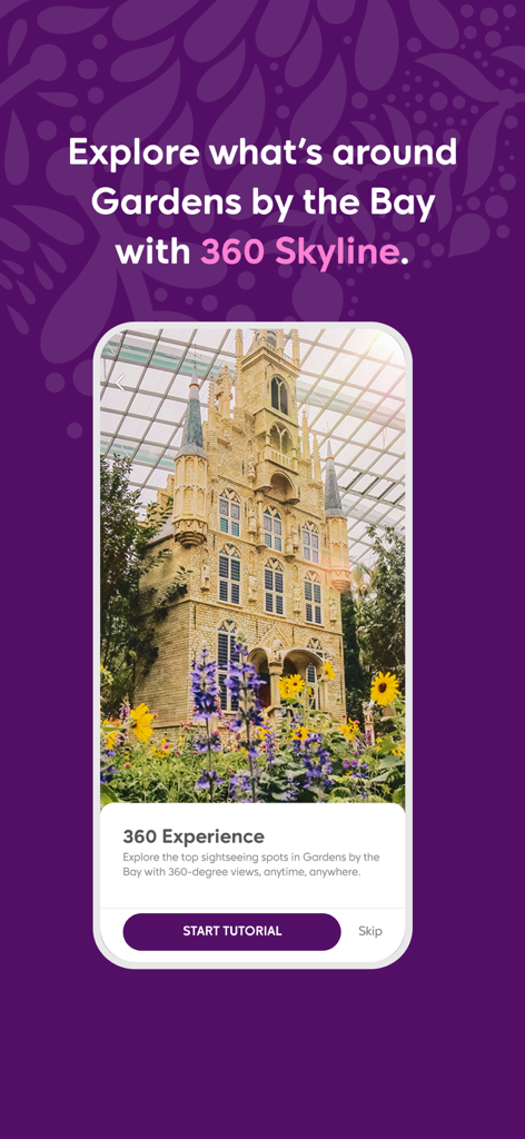 Gardens by the Bay - Oberfläche des 360-Grad-Skyline-Virtual-Tour-Erlebnisses der Gardens by the Bay App