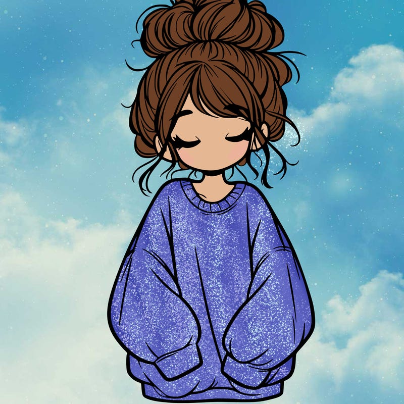 girl with baggy sweatshirt and messy bun