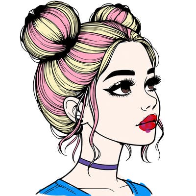 realistic girl with buns on the top of her head