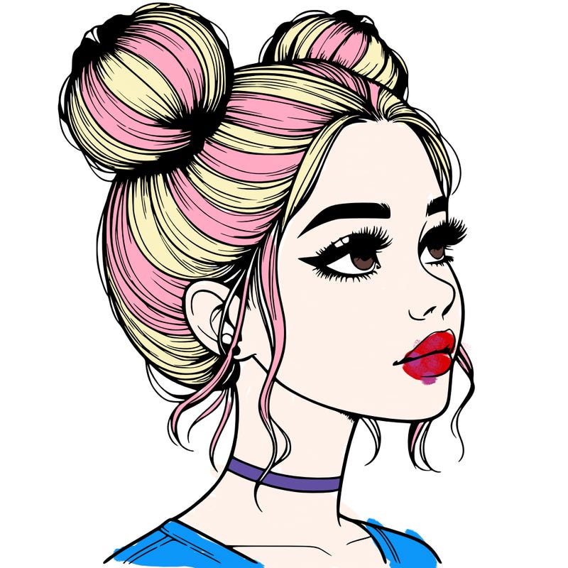 realistic girl with buns on the top of her head