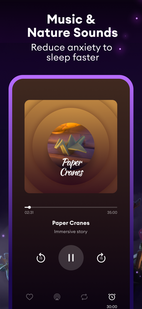 Loóna: Sleep, reduce anxiety - Interface of the Loona app playing an immersive sleep story with nature sounds