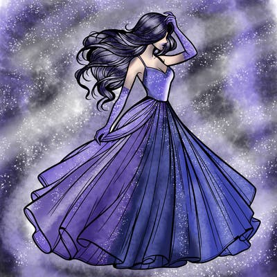 realistic woman with dress flowing in the wind