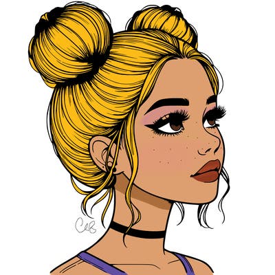 realistic girl with buns on the top of her head