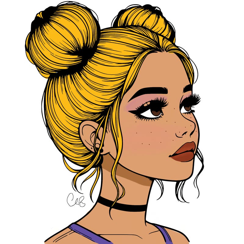 realistic girl with buns on the top of her head