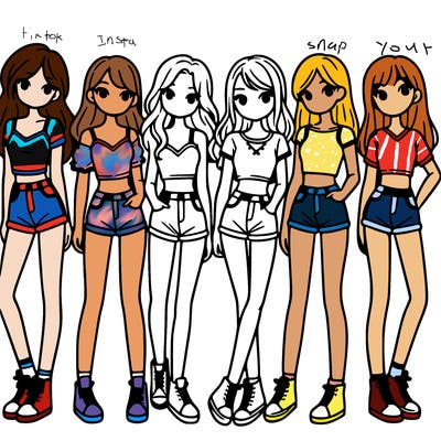 a group of girls wearing crop tops and shorts