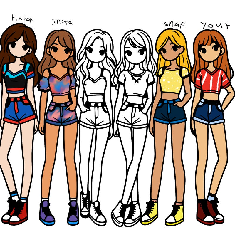 a group of girls wearing crop tops and shorts