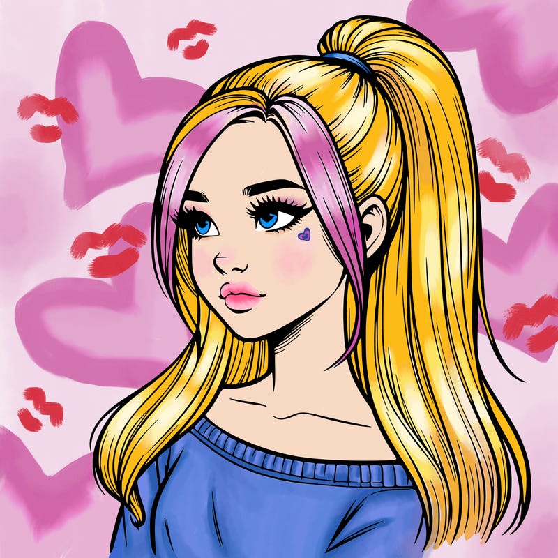 realistic girl with a high ponytail