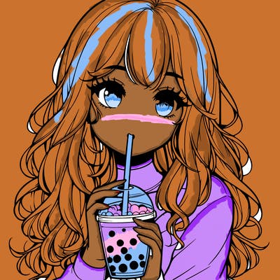 realistic girl drink a boba