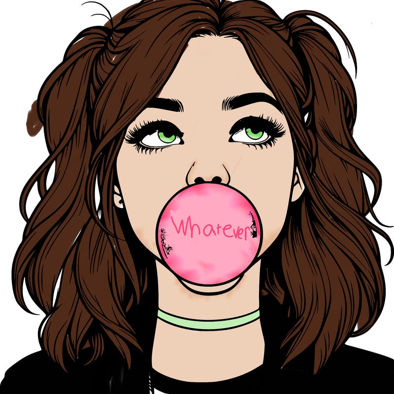 realististic girl blowing bubble -gum