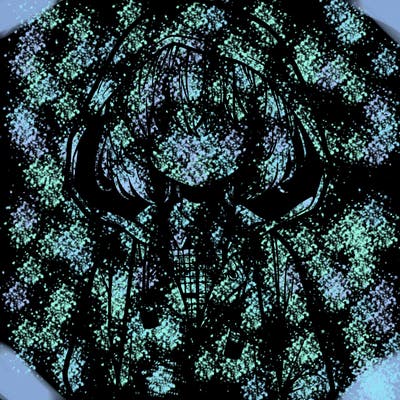 little anime girl in a raincoat her hair is covering her eyes she has a lighter