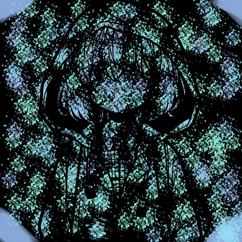 little anime girl in a raincoat her hair is covering her eyes she has a lighter